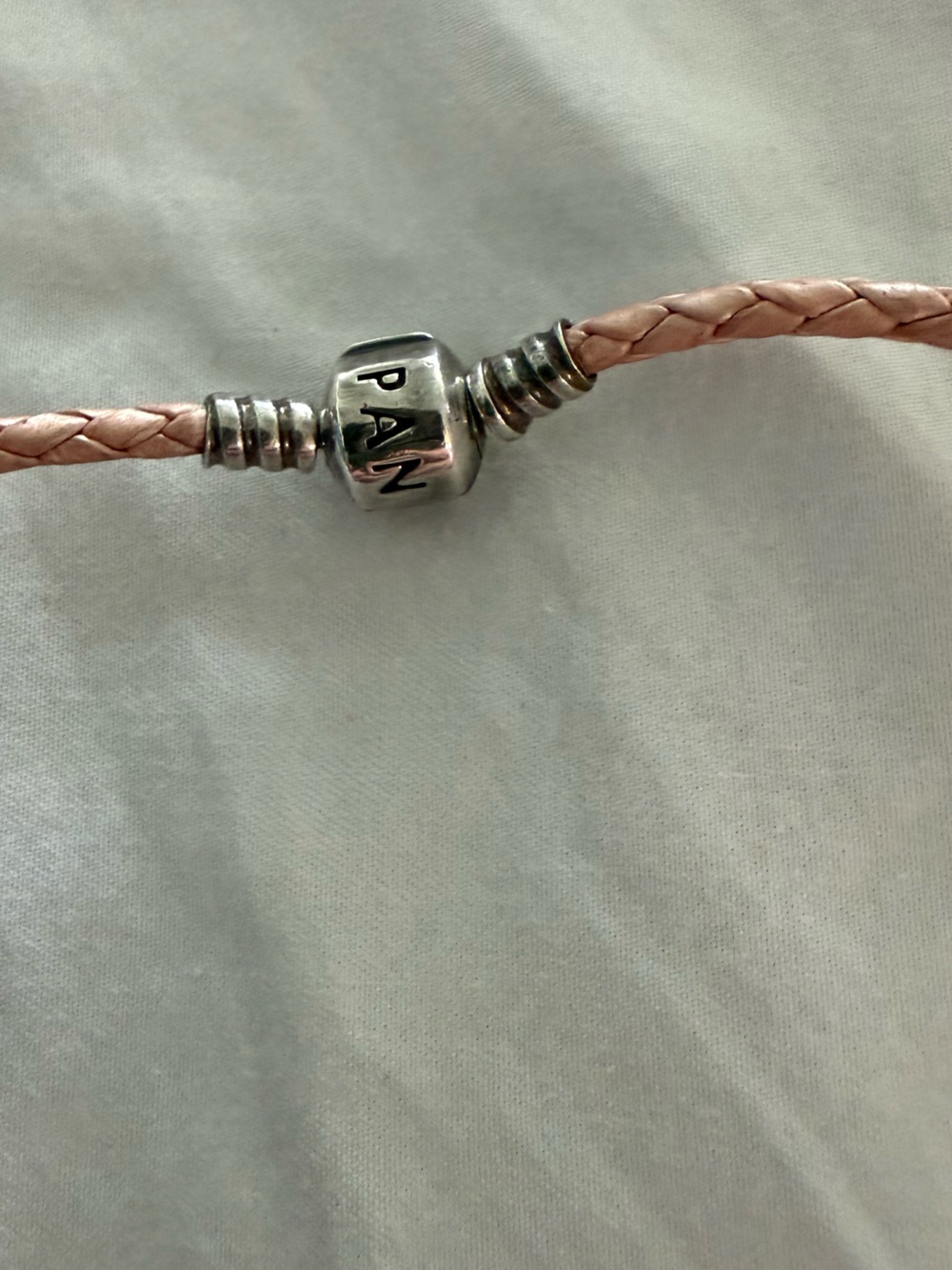 Authentic Pandora Pink Braided Leather Necklace 16” Sterling Silver Clasp